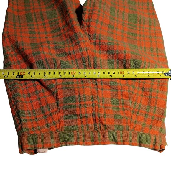 Girls 12 20W Shorts Vtg 60's Plaid High-Waist Orange Green Cotton Side Zipper - Picture 6 of 9